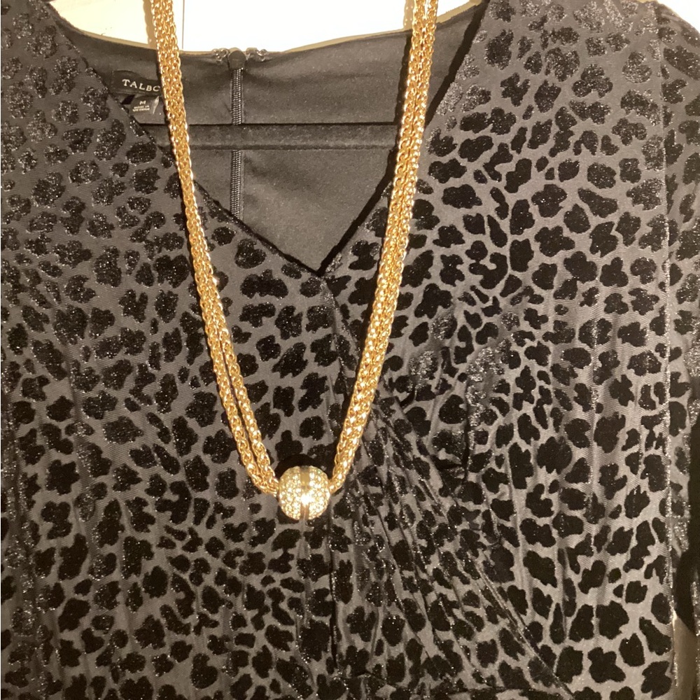 Elegant Double Strand FauxNecklace with Crystal Sphere 14” down - Picture 5 of 12